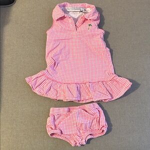 First Impressions Pink Checkered Dress Set with matching bloomers